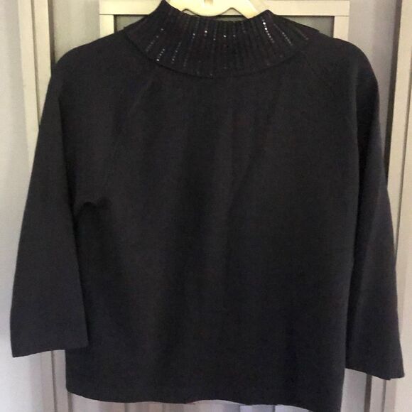 St. John Evening Black three-quarter sleeve sequins turtleneck knit top size 4 - Picture 4 of 6